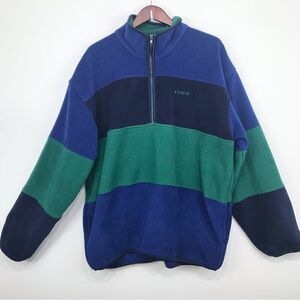 IZOD Blue Green Color Block Stripe Vintage 90’s  Quarter Zip Pullover Fleece